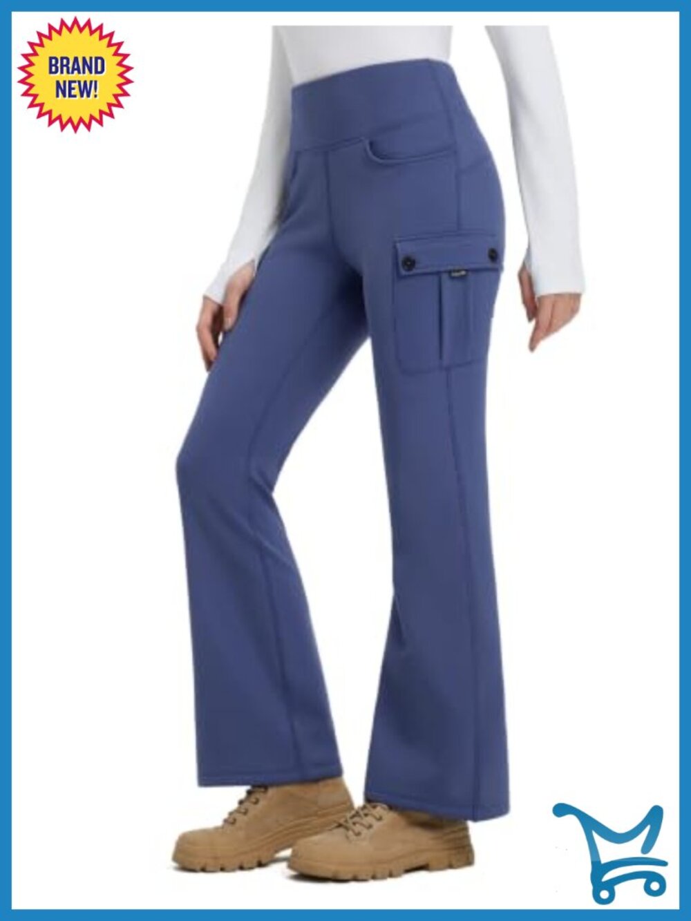 Fleece Lined Flare Pants Water Resistant Thermal High Waisted Cargo